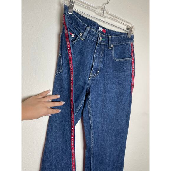 VTG Tommy Hilfinger Women's 70's Chic Logo Sides High Rise Boot Cut Blue Jeans 5 - Picture 11 of 16
